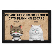 Pet Lovers,Funny,Vector - Please Keep Door Closed Cats Planning Escape Go Toward Cartoon 3D Effect Pet - Personalized Doormat