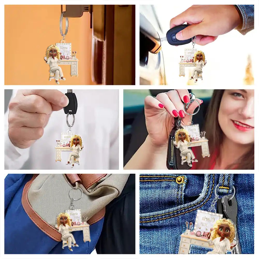 Gift For Women,Happy - Makeup Girl Beauty 3D Effect - Personalized Acrylic Keychain