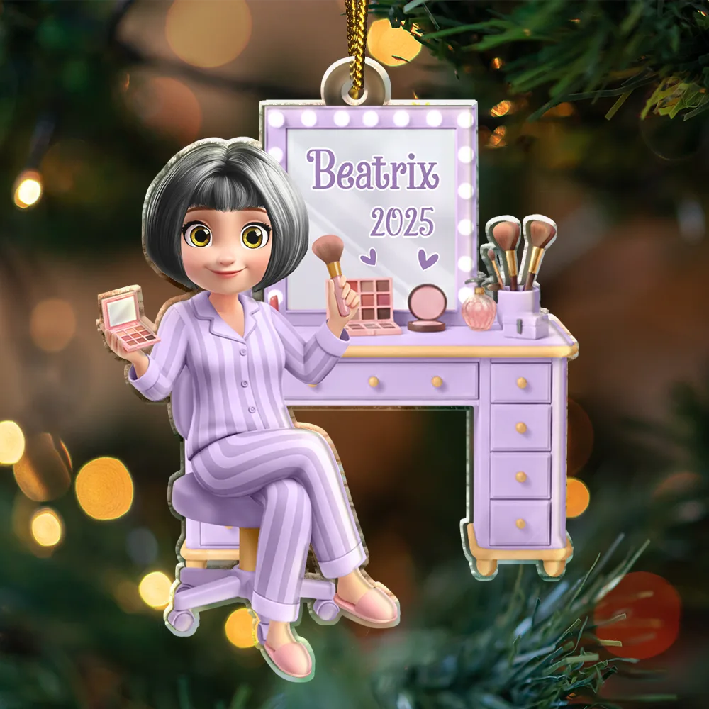 Gift For Women, Happy, Christmas - Makeup Girl Beauty 3D Effect - Personalized Custom Shaped Acrylic Ornament