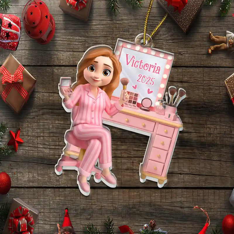 Gift For Women, Happy, Christmas - Makeup Girl Beauty 3D Effect - Personalized Custom Shaped Acrylic Ornament