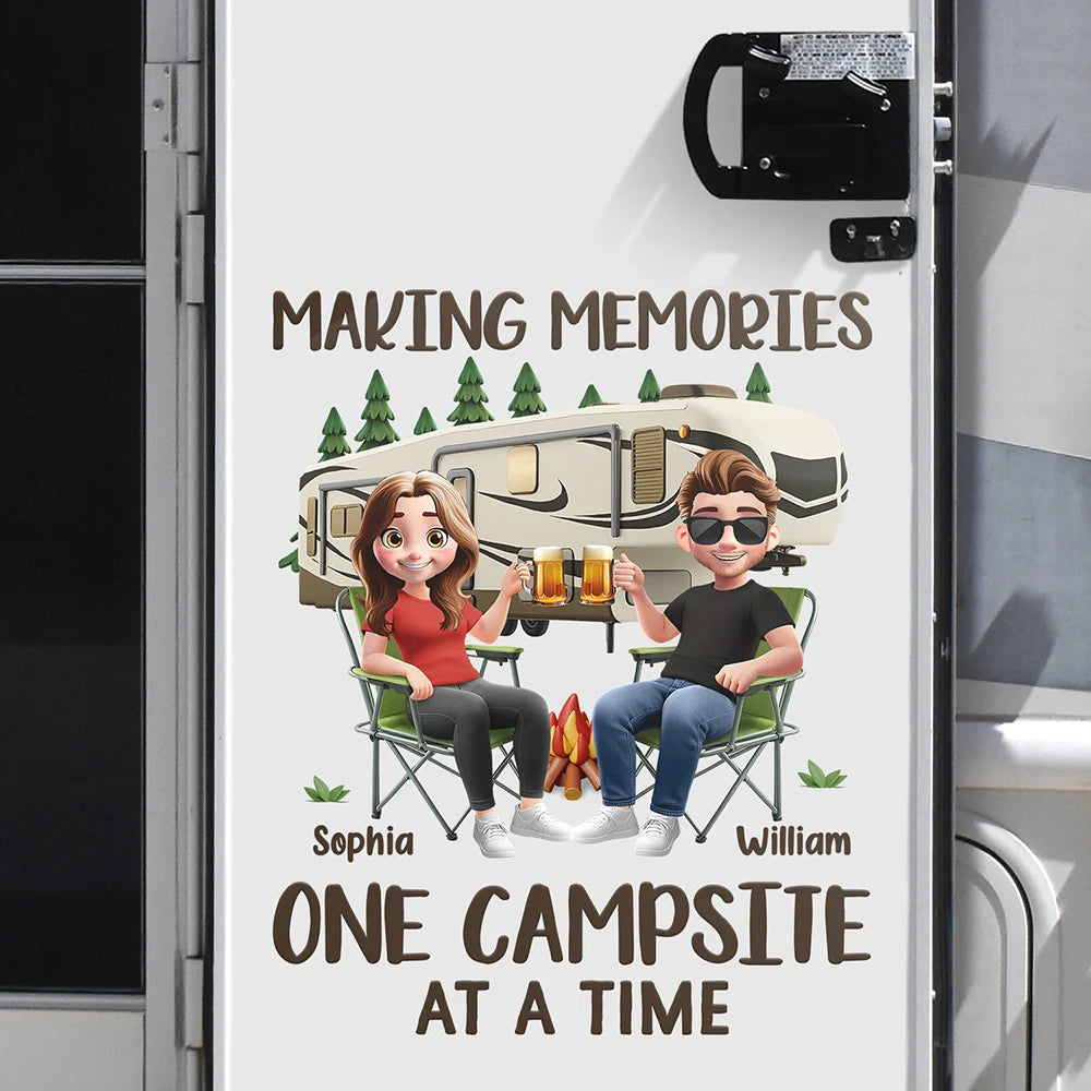Camping,Campsite,Couple's Hobby,Happy,Gift For Couples - Making Memories One Campsite At A Time - Personalized Decor Decal