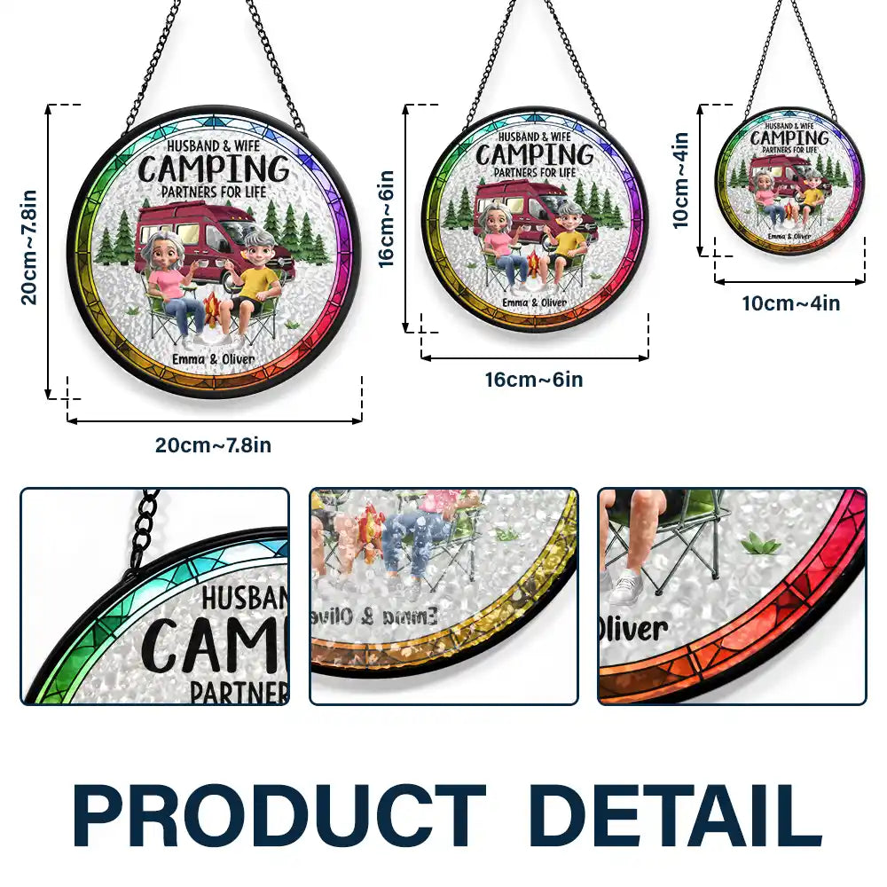 Camping, Campsite, Couple's Hobby, Happy, Gift For Couples - Making Memories One Campsite At A Time - Personalized Stained Glass Window Hanging Suncatcher