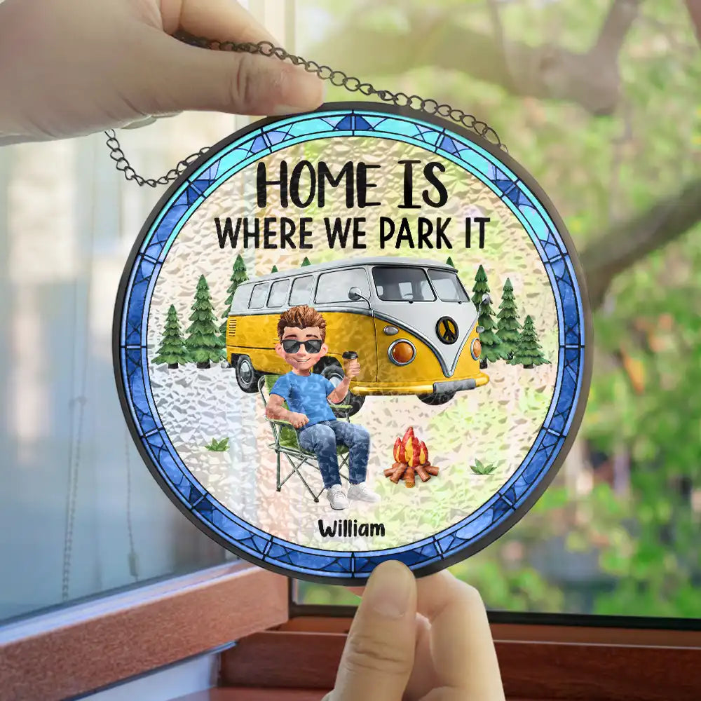 Camping, Campsite, Couple's Hobby, Happy, Gift For Couples - Making Memories One Campsite At A Time - Personalized Stained Glass Window Hanging Suncatcher