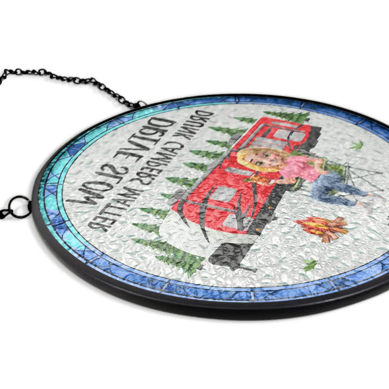 Camping, Campsite, Couple's Hobby, Happy, Gift For Couples - Making Memories One Campsite At A Time - Personalized Stained Glass Window Hanging Suncatcher