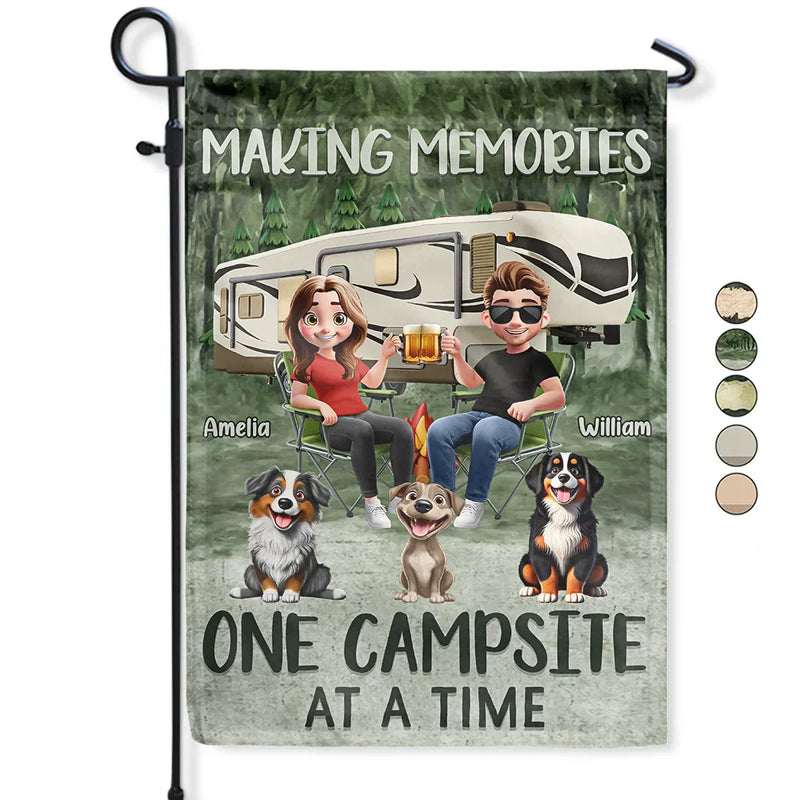 Camping,Campsite,Couple's Hobby,Happy,Gift For Couples,Dog Couple,Pet Lovers,Dog Lovers - Making Memories One Campsite At A Time Dog - Personalized Flag