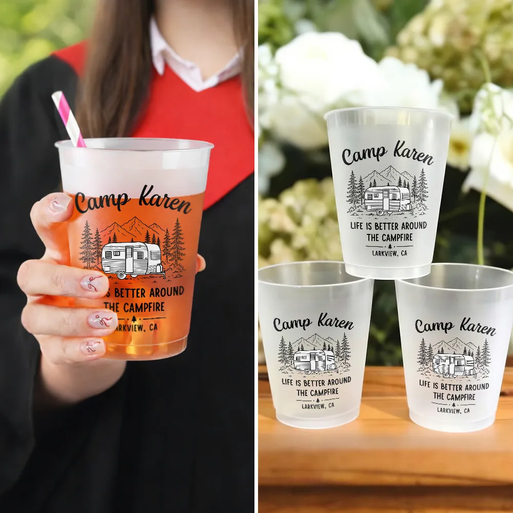 Playful,Camping,Family,Summer,Custom Text - Making Memories One Campsite At A Time Party - Personalized Frosted Cups