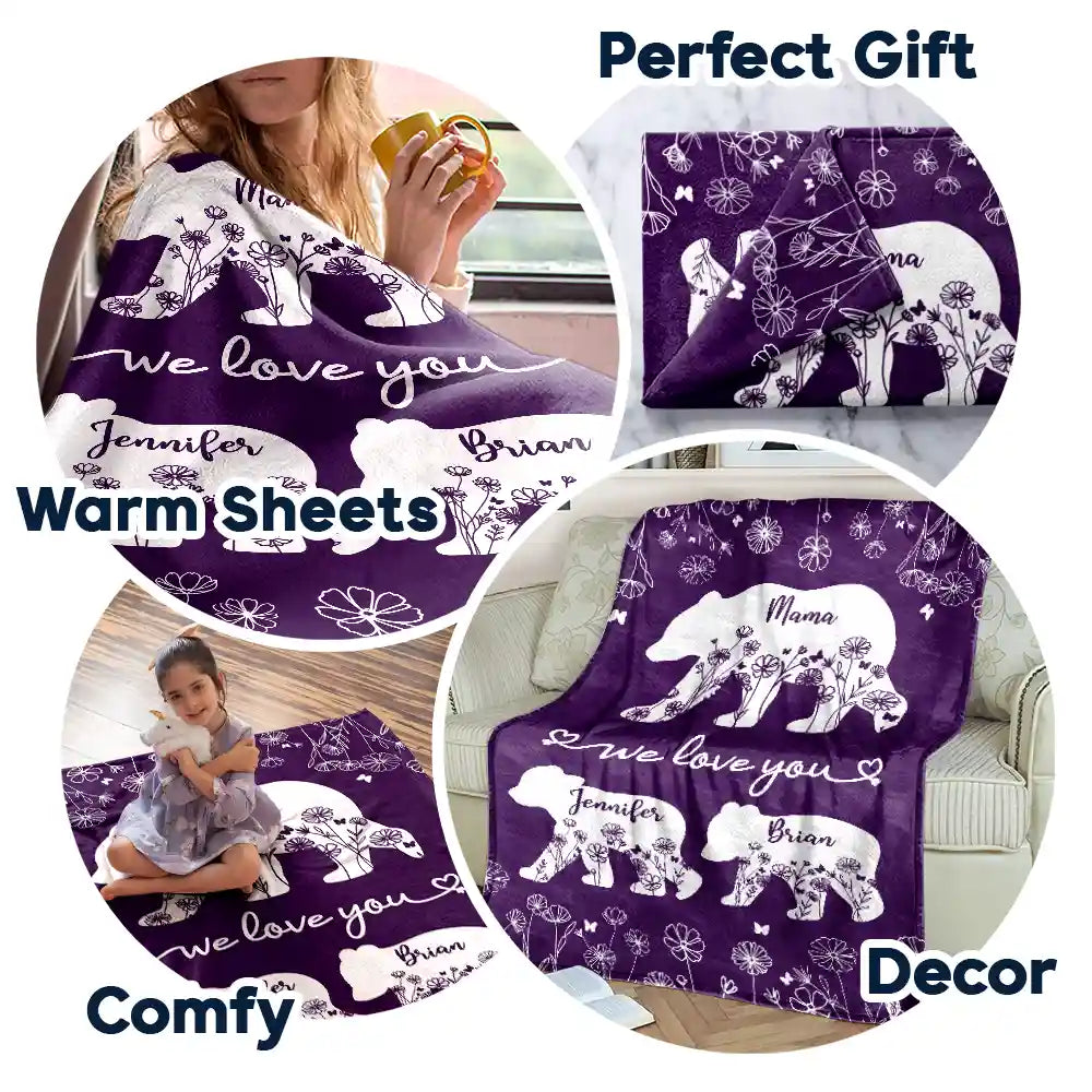 Gift For Mother,Love - Mama Bear We Love You - Personalized Fleece Blanket, Sherpa Blanket