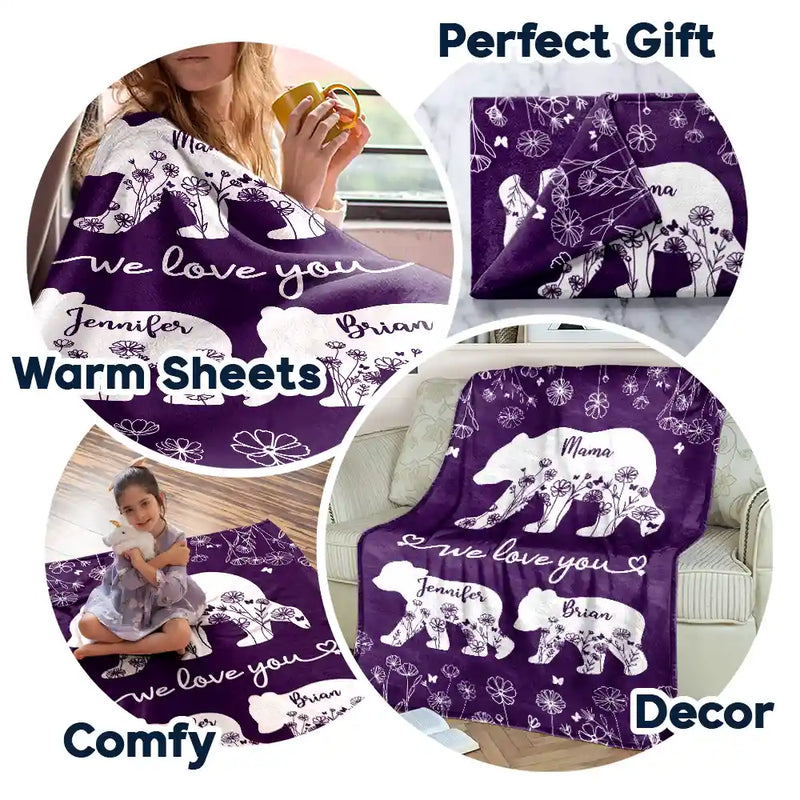 Gift For Mother,Love - Mama Bear We Love You - Personalized Fleece Blanket, Sherpa Blanket