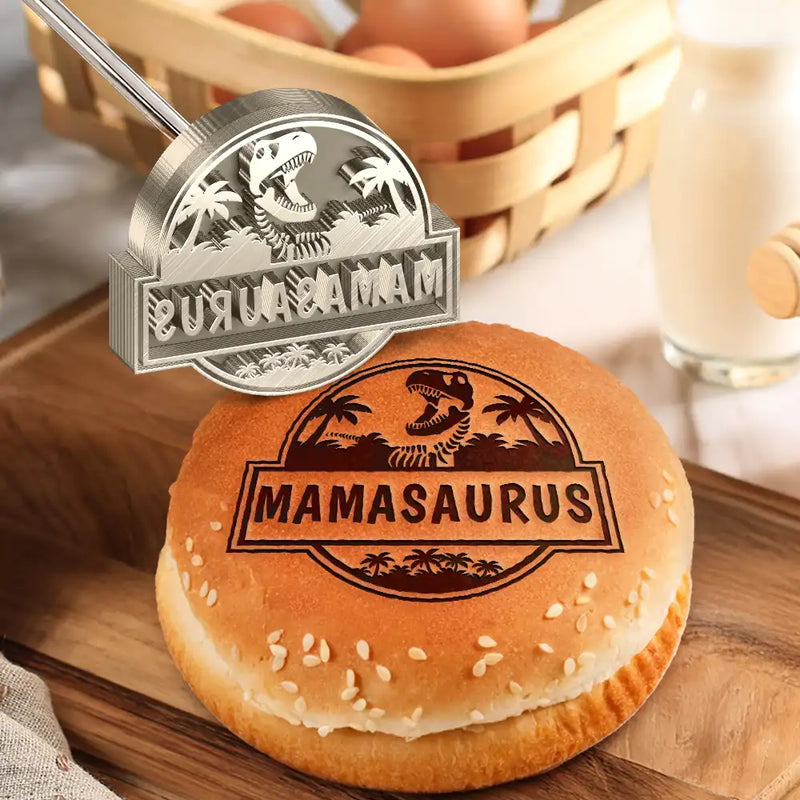Family, Funny - Mama Papa Saurus - Personalized Grilling Branding Stamp