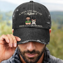Gift For Men,Gift For Women,Pet Lovers,Dog Mom,Dog Dad,Dog Lovers,Cat Dad,Cat Lovers,Cat Mom,Non-Eng,Vector,Playful - Man And His Dogs Cats A Bond That Can't Be Broken - Personalized Distressed Cap
