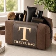 Confident,Gift For Men,Gift For Yourself,Icon - Man Crap Man Stuff Monogram - Personalized Leather Canvas Toiletry Bag
