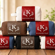 Confident,Gift For Men,Gift For Yourself,Icon - Man Crap Man Stuff Monogram - Personalized Leather Canvas Toiletry Bag