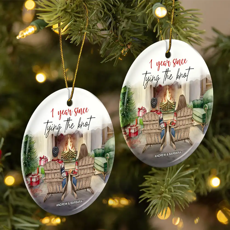 Gift For Couples, Gift For Husband, Gift For Wife, Gift For Boyfriend, Gift For Girlfriend, Funny, Christmas - Many Years Since Tying The Knot - Personalized Circle Ceramic Ornament