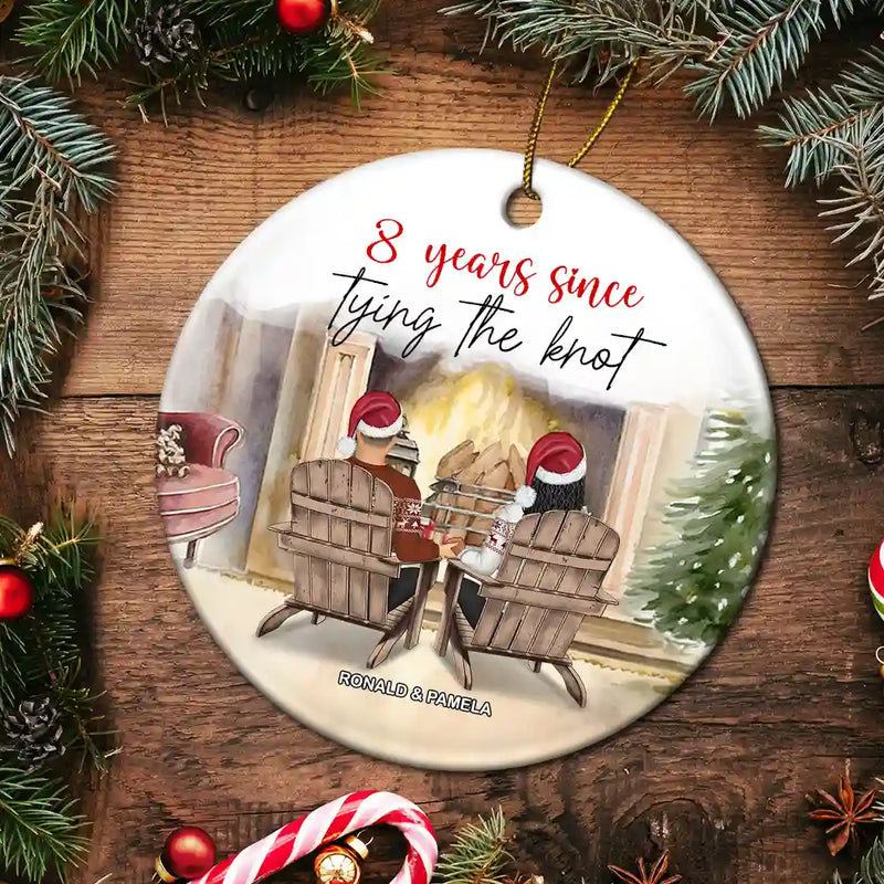 Gift For Couples, Gift For Husband, Gift For Wife, Gift For Boyfriend, Gift For Girlfriend, Funny, Christmas - Many Years Since Tying The Knot - Personalized Circle Ceramic Ornament