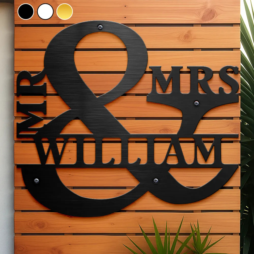 Gift For Couples,Gift For Husband,Gift For Wife,Happy - Maried Couple Mr And Mrs Family Name - Personalized Cutout Metal Sign