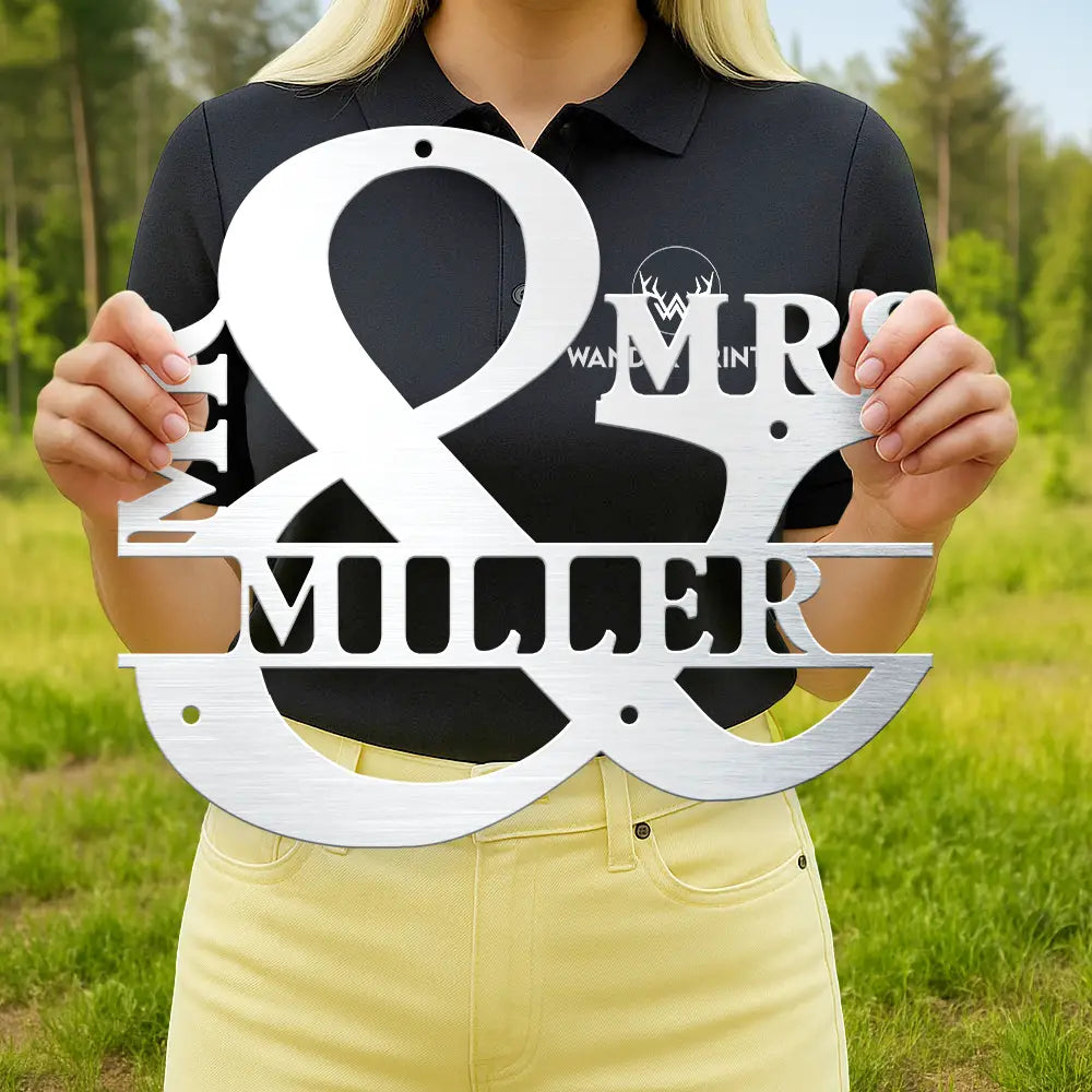Gift For Couples,Gift For Husband,Gift For Wife,Happy - Maried Couple Mr And Mrs Family Name - Personalized Cutout Metal Sign