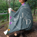 Gift For Couples, Wedding Anniversary, Married, Love - Married Couple Birth Flower Letter - Personalized Fleece Blanket, Sherpa Blanket