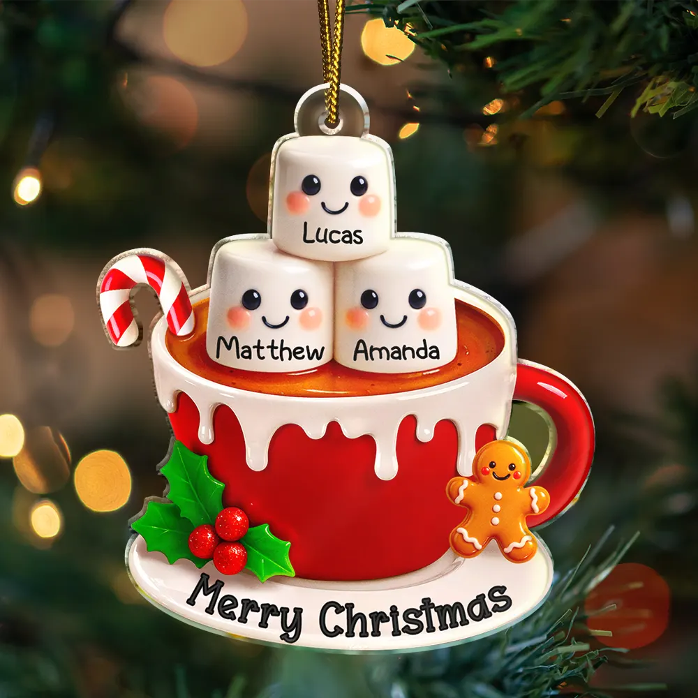 Christmas, Gift For Couples, Engaged, Wedding, Married , Love - Marshmallow Christmas Hot Cocoa Couple New Married Family - Personalized Custom Shaped Acrylic Ornament
