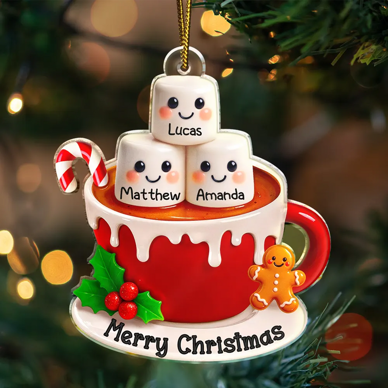 Christmas, Gift For Couples, Engaged, Wedding, Married , Love - Marshmallow Christmas Hot Cocoa Couple New Married Family - Personalized Custom Shaped Acrylic Ornament