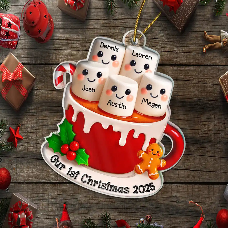 Christmas, Gift For Couples, Engaged, Wedding, Married , Love - Marshmallow Christmas Hot Cocoa Couple New Married Family - Personalized Custom Shaped Acrylic Ornament