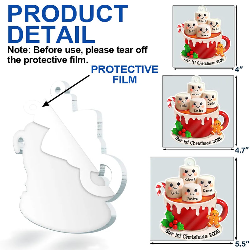 Christmas, Gift For Couples, Engaged, Wedding, Married , Love - Marshmallow Christmas Hot Cocoa Couple New Married Family - Personalized Custom Shaped Acrylic Ornament