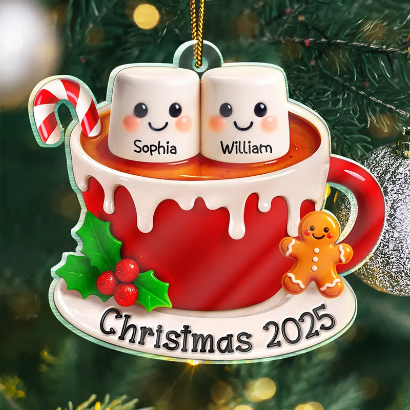 Christmas, Gift For Couples, Engaged, Wedding, Married , Love - Marshmallow Christmas Hot Cocoa Couple New Married Family - Personalized Custom Shaped Acrylic Ornament