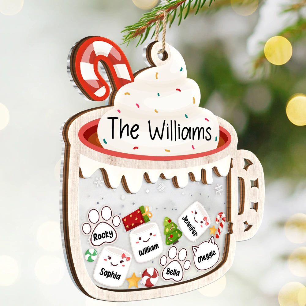 Christmas, Family, Happy - Marshmallows Family Cute Keepsake - Personalized 2-Layered Mix Ornament