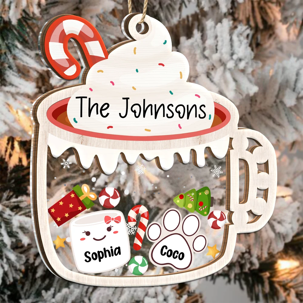 Christmas, Family, Happy - Marshmallows Family Cute Keepsake - Personalized 2-Layered Mix Ornament