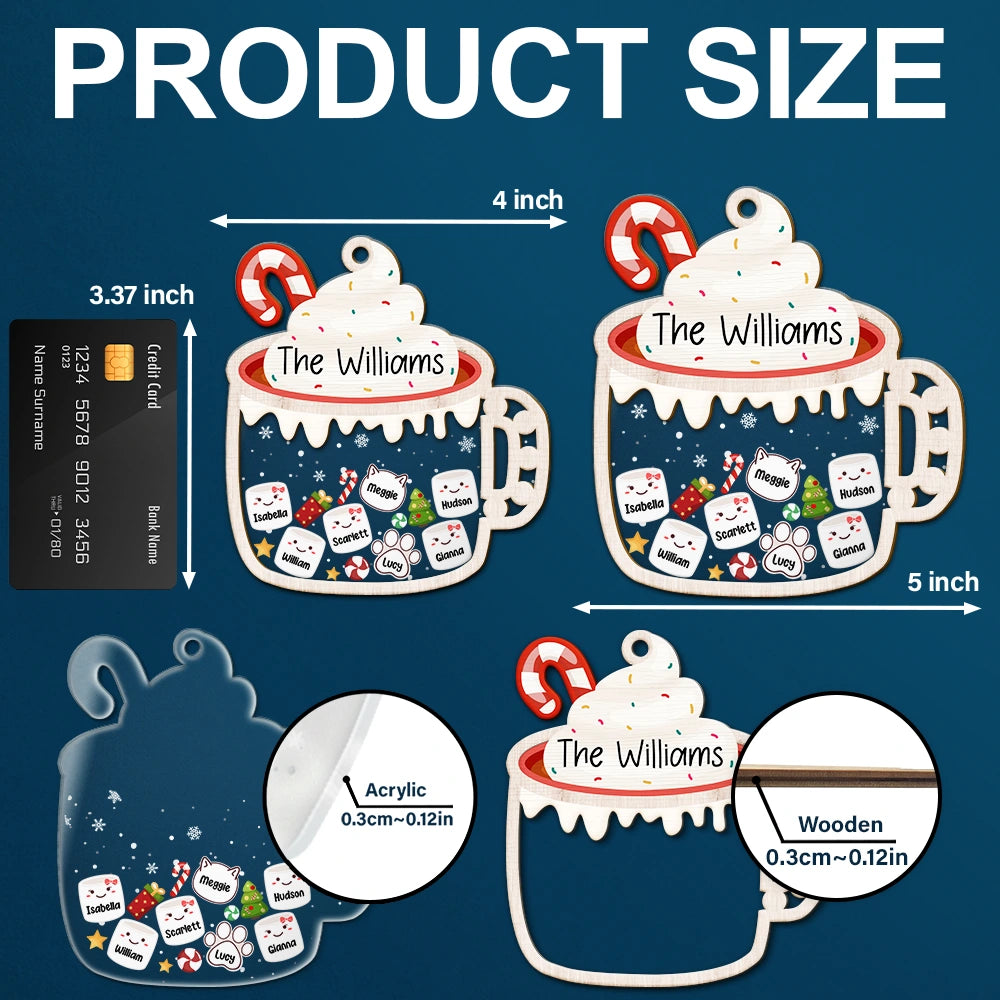 Christmas, Family, Happy - Marshmallows Family Cute Keepsake - Personalized 2-Layered Mix Ornament