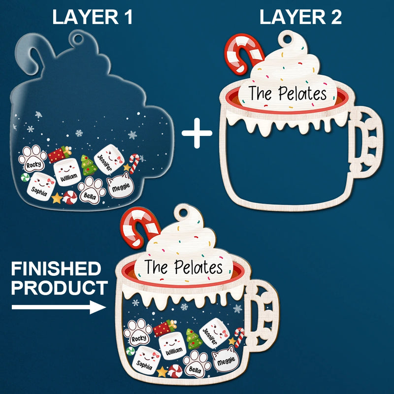 Christmas, Family, Happy - Marshmallows Family Cute Keepsake - Personalized 2-Layered Mix Ornament