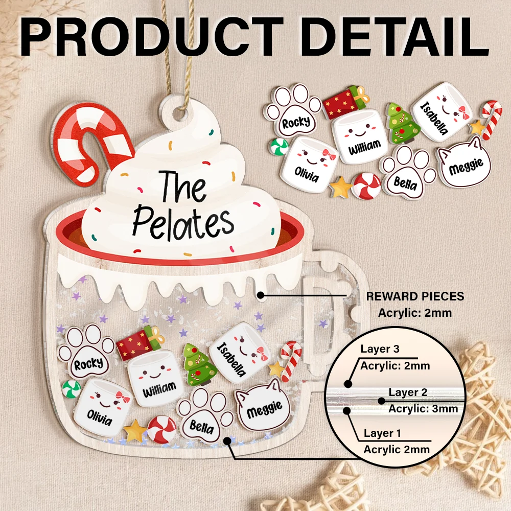 Christmas, Family, Happy - Marshmallows Family Cute Keepsake - Personalized 3-Layered Acrylic Shaker Ornament