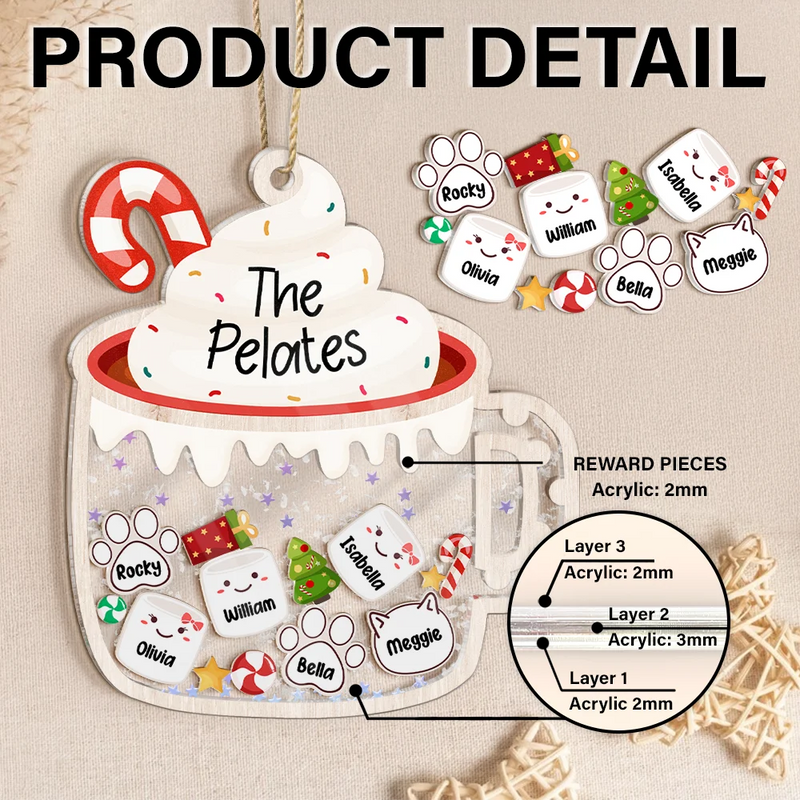 Christmas, Family, Happy - Marshmallows Family Cute Keepsake - Personalized 3-Layered Acrylic Shaker Ornament