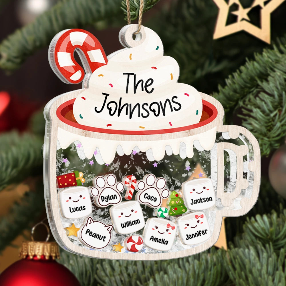 Christmas, Family, Happy - Marshmallows Family Cute Keepsake - Personalized 3-Layered Acrylic Shaker Ornament