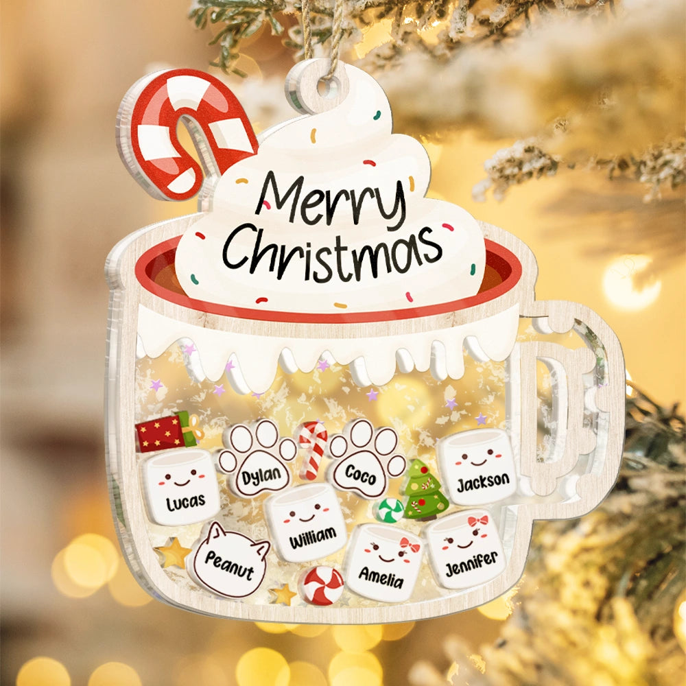 Christmas, Family, Happy - Marshmallows Family Cute Keepsake - Personalized 3-Layered Acrylic Shaker Ornament