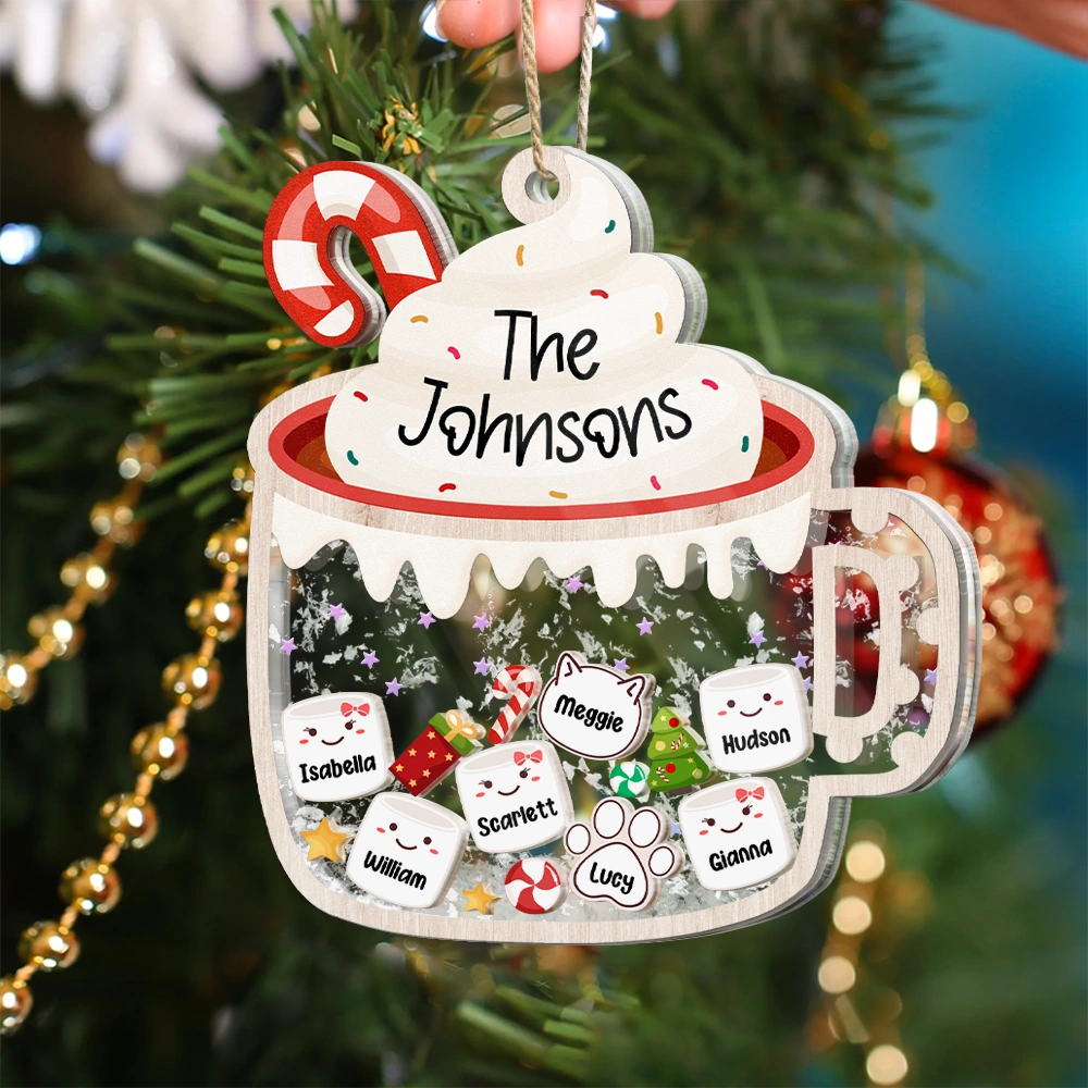 Christmas, Family, Happy - Marshmallows Family Cute Keepsake - Personalized 3-Layered Acrylic Shaker Ornament