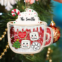 Happy,Christmas,Gift For Couples,Married ,Gift For Grandparents,Parents,Family - Marshmallows Family Dog Cat - Personalized 3-Layered Acrylic Shaker Ornament