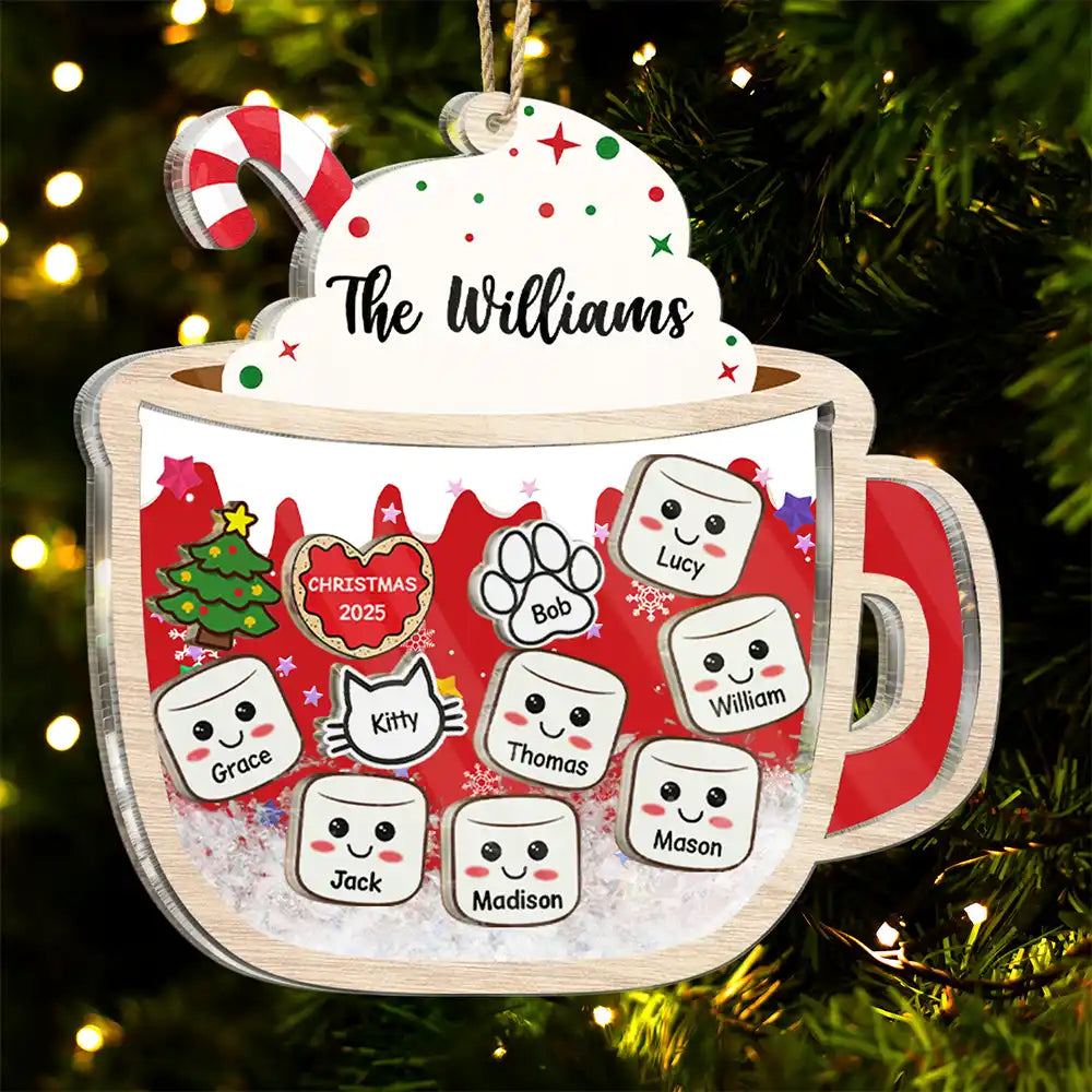 Marshmallows Family Dog Cat - Personalized 3-Layered Acrylic Shaker Ornament
