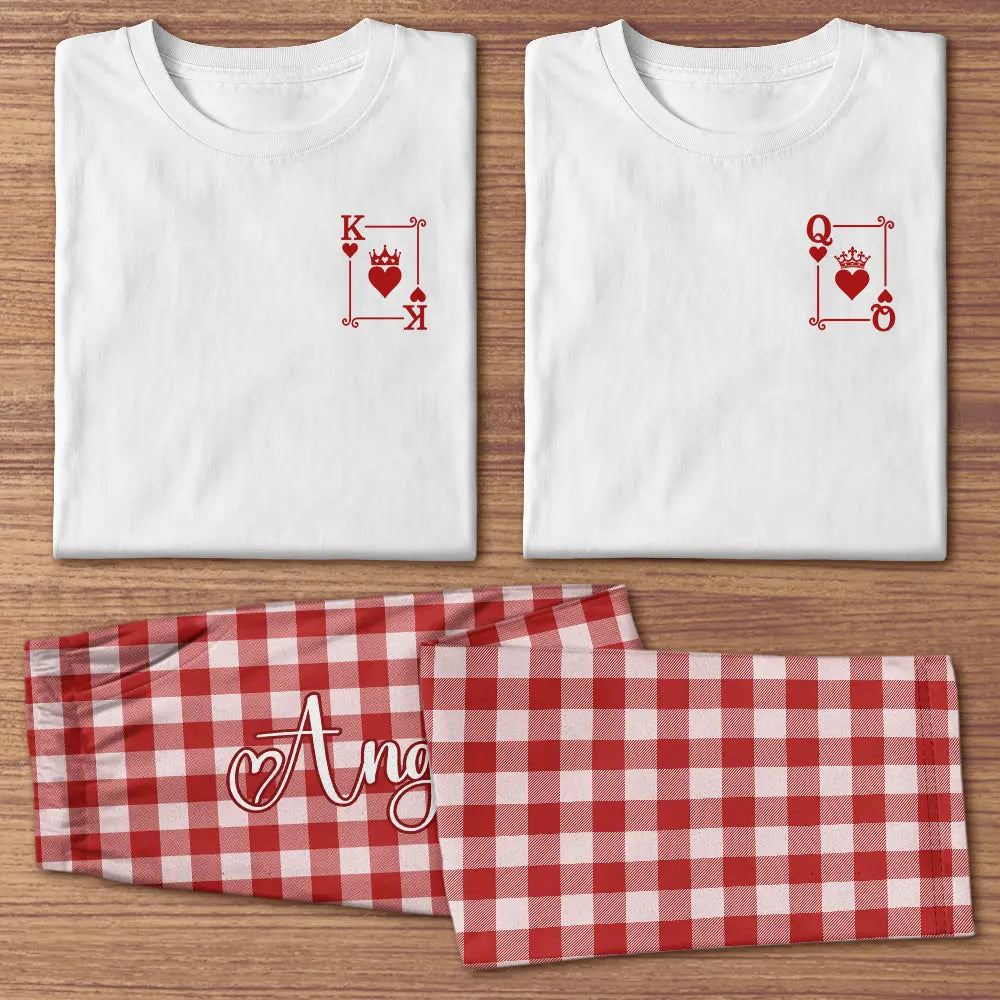 Romantic,Gift For Couples,Custom Text - Matching Couple Plaid Pattern - Personalized Loungewear Set