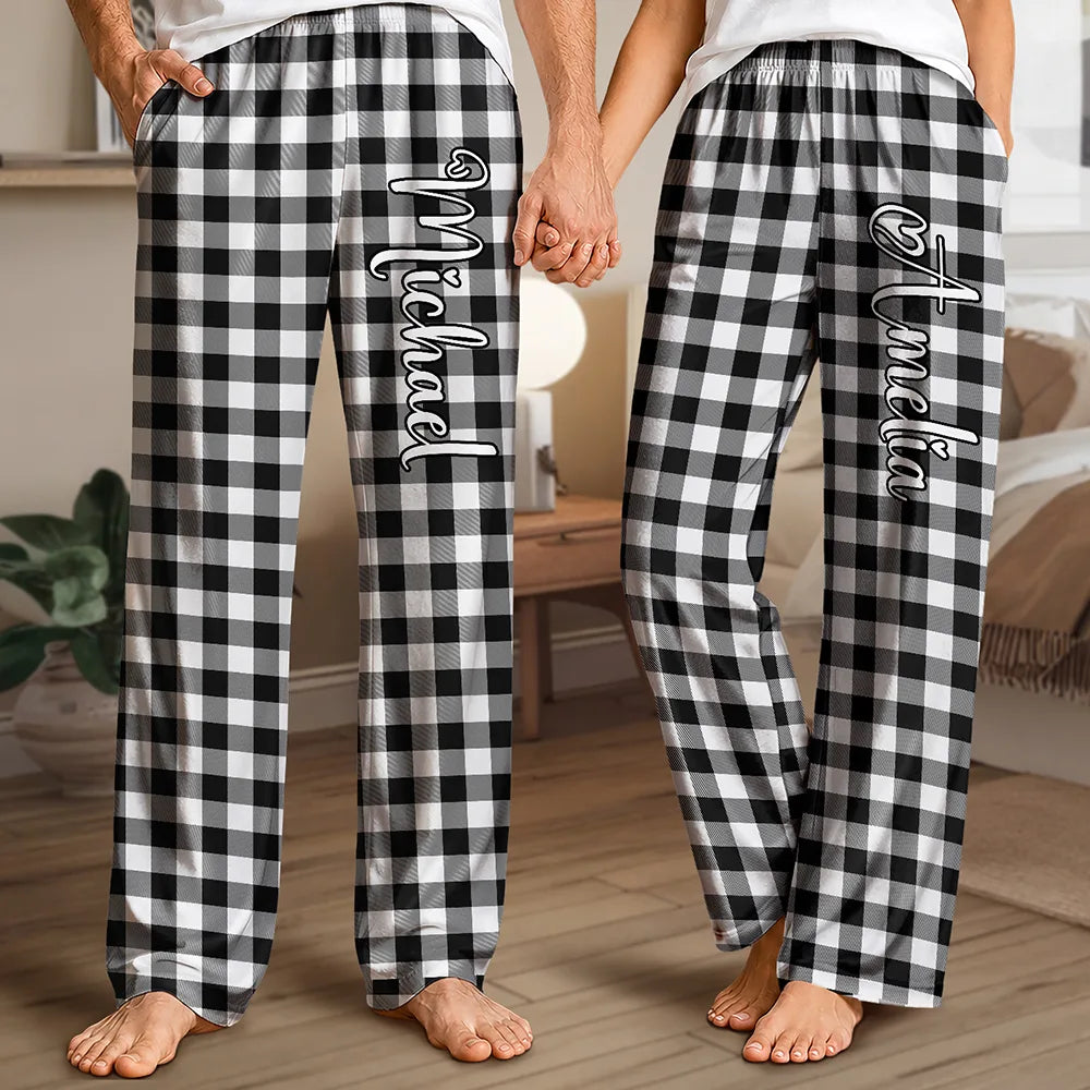 Romantic,Gift For Couples,Custom Text - Matching Couple Plaid Pattern - Personalized Loungewear Set