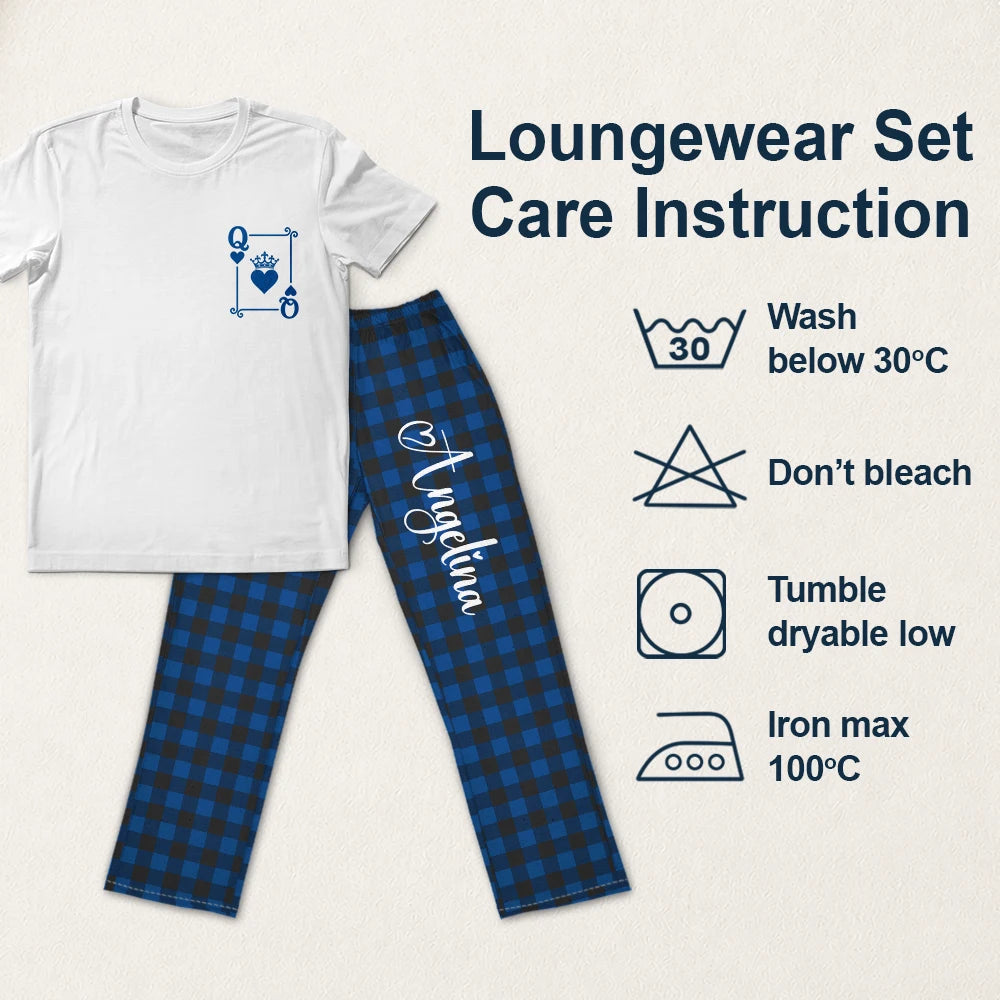 Romantic,Gift For Couples,Custom Text - Matching Couple Plaid Pattern - Personalized Loungewear Set