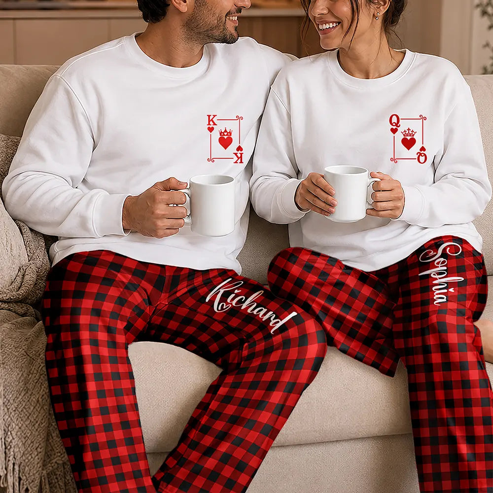 Romantic,Gift For Couples,Custom Text - Matching Couple Plaid Pattern - Personalized Loungewear Set