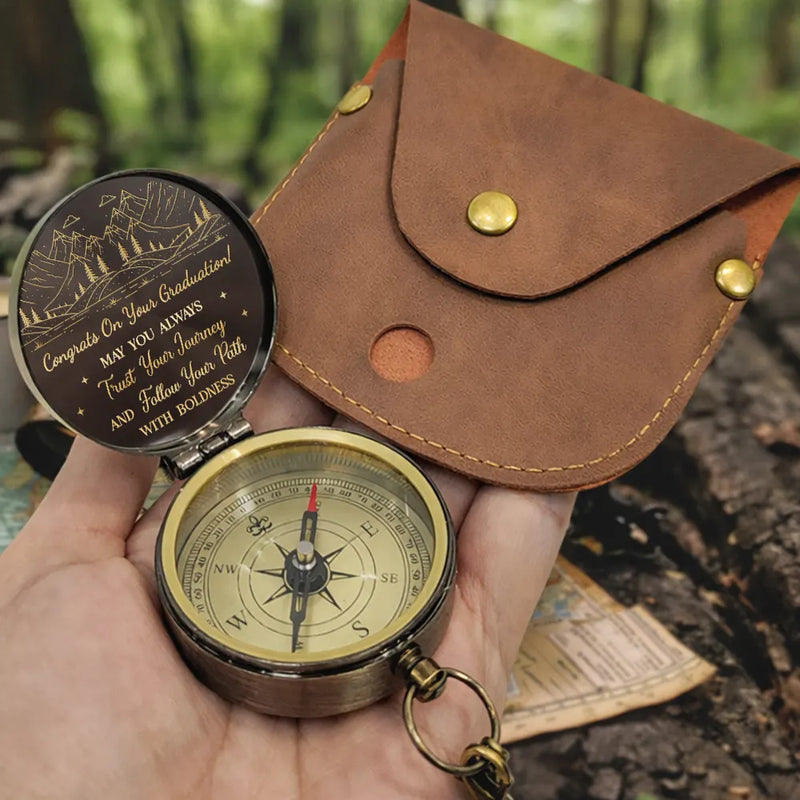 Graduation,Happy,Gift For Boyfriend,Gift For Girlfriend,Gift For Yourself,Gift For Women,Gift For Men,Gift For Daughter,Gift For Son,Gift For Sibling,Gift For Sisters,Gift For Brothers,Gift For Bestie,Gifts For Colleagues - May You Always Trust Your Journey - Personalized Engraved Brass Compass