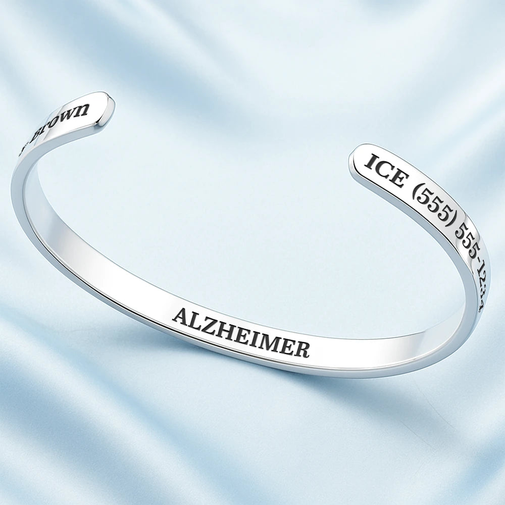 Gift For Yourself,Gift For Women,Gift For Men - Medical ID Health Condition - Personalized Bangle Bracelet Cuff