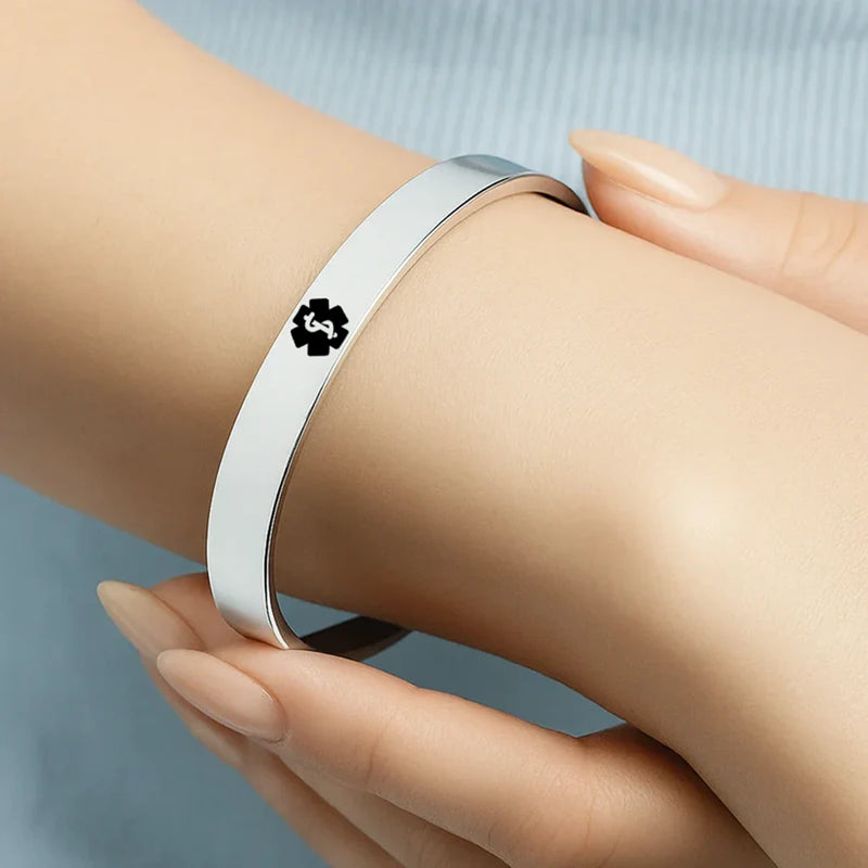 Gift For Yourself,Gift For Women,Gift For Men - Medical ID Health Condition - Personalized Bangle Bracelet Cuff