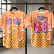 Baseball,Back To School,Gift For Kids,Summer,Proud,Custom Text - Melting Ice Cream - Personalized Baseball Jersey Shirt