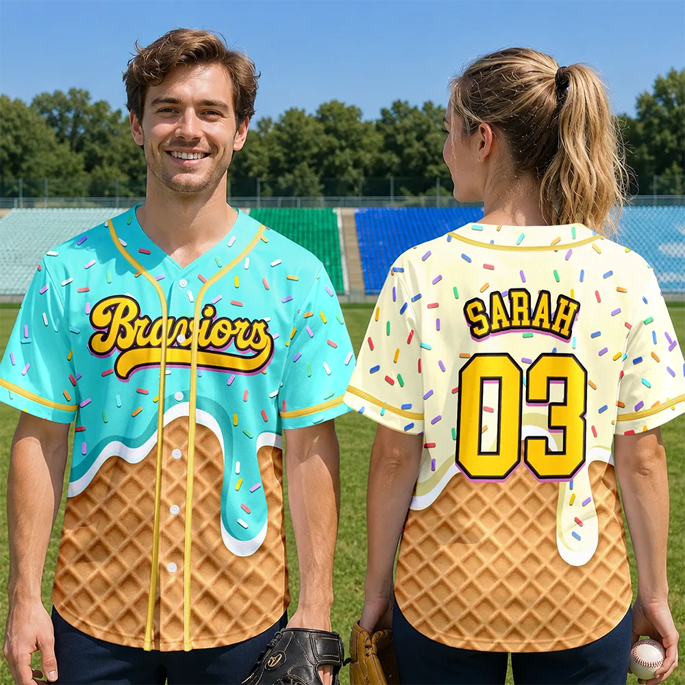 Baseball,Back To School,Gift For Kids,Summer,Proud,Custom Text - Melting Ice Cream - Personalized Baseball Jersey Shirt