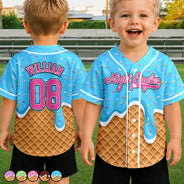 Baseball,Back To School,Gift For Kids,Summer,Proud,Custom Text - Melting Ice Cream - Personalized Baseball Jersey Shirt
