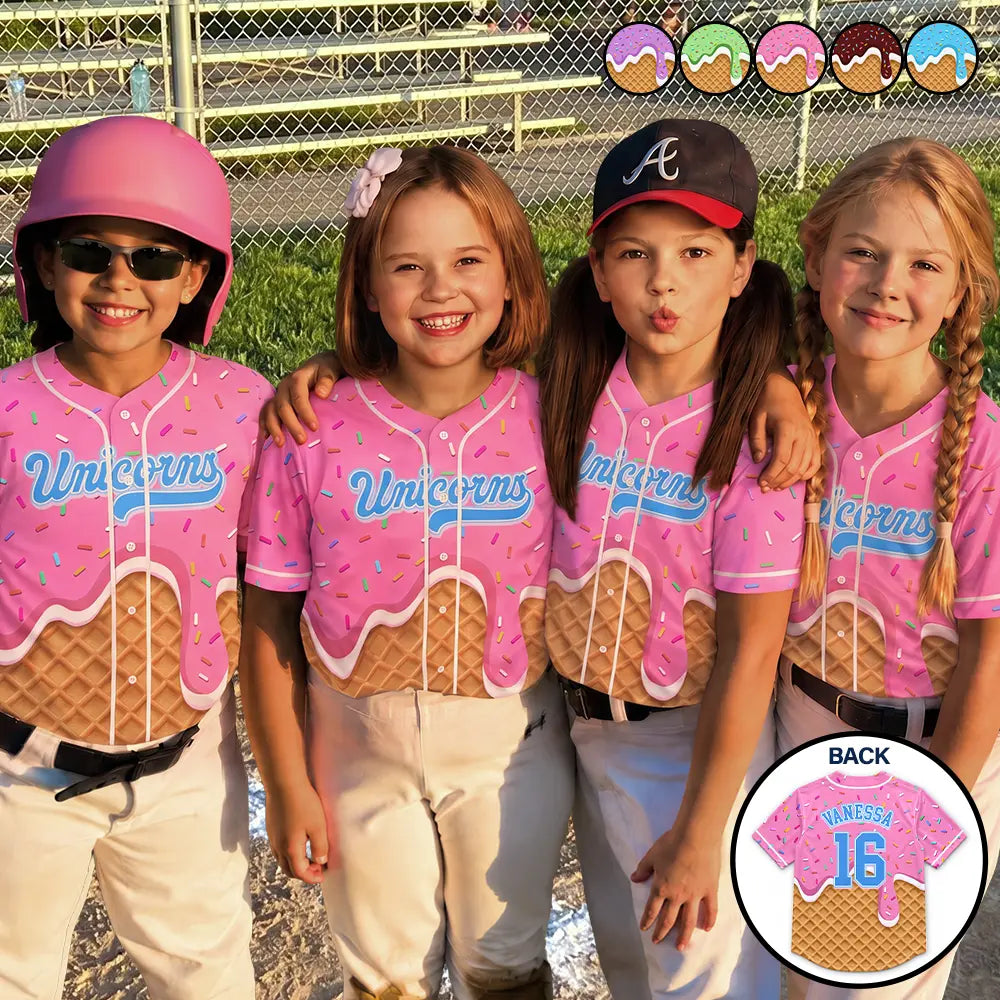 Baseball,Back To School,Gift For Kids,Summer,Proud,Custom Text - Melting Ice Cream - Personalized Baseball Jersey Shirt