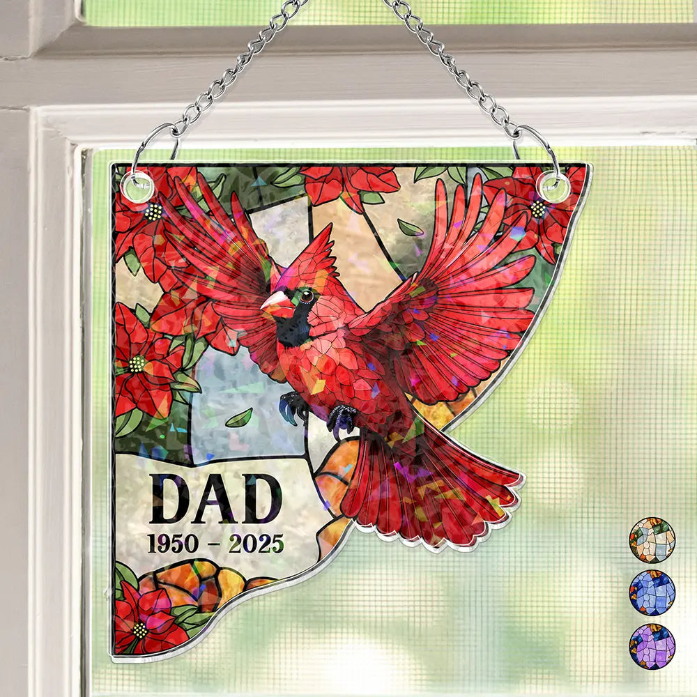 Memory Bird Memorial Bird Family Dad Mom - Personalized Window Corner Suncatcher ...