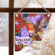 Sad, Memorial, Family, Parents, Gift For Grandparents, Gift For Sibling - Memorial Bird Family Dad Mom - Personalized Window Corner Suncatcher